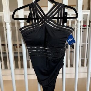 Black crisscross one piece swimsuit